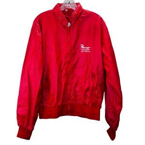 Vintage Flamingo Hilton Jacket Windbreaker L Men Red Hidden Hood Pockets Apollo